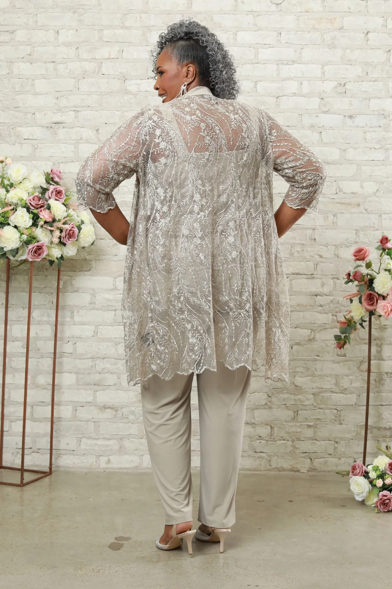 Shimmering Top Ensemble Women's Pant Set