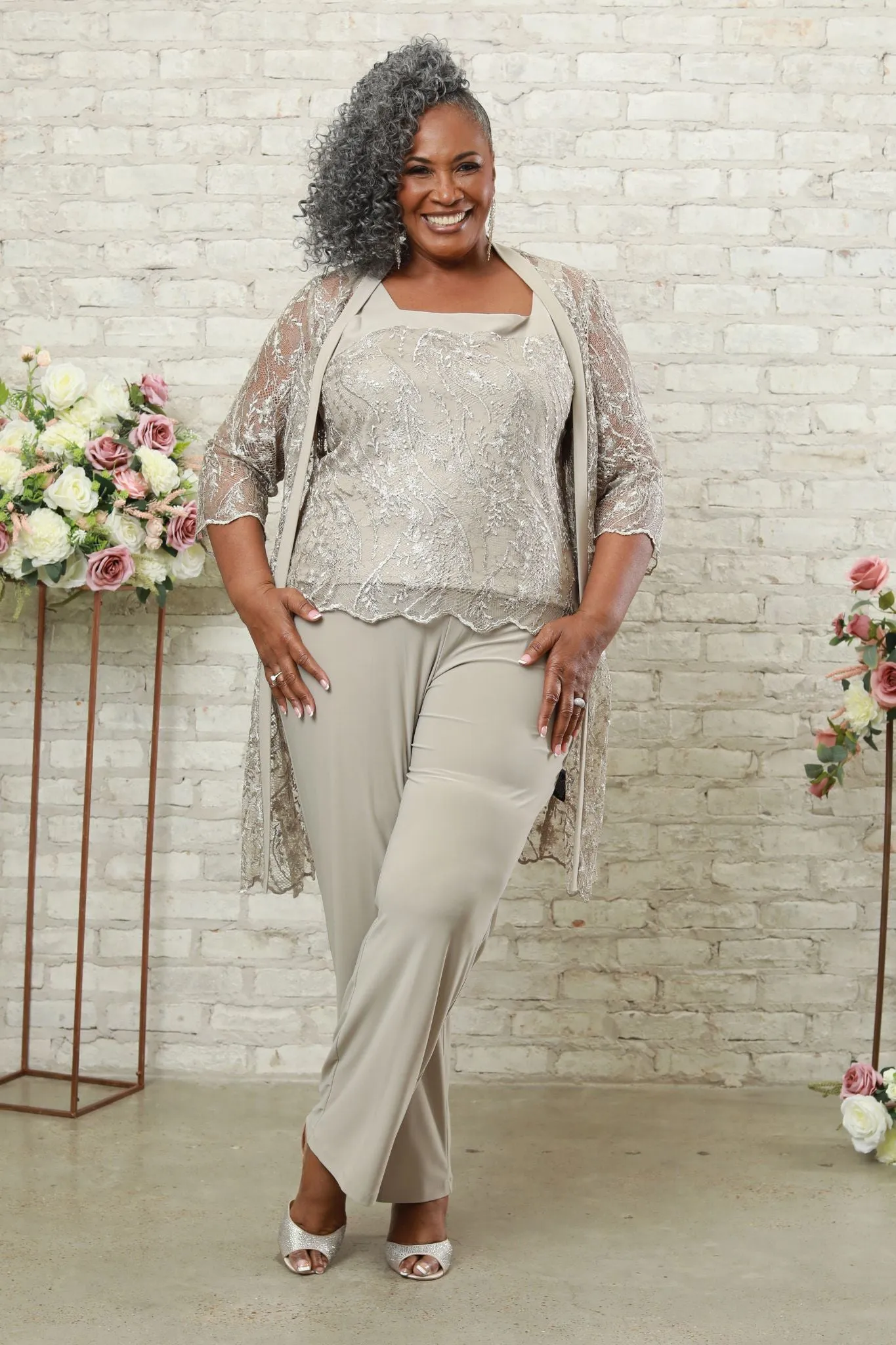 Shimmering Top Ensemble Women's Pant Set