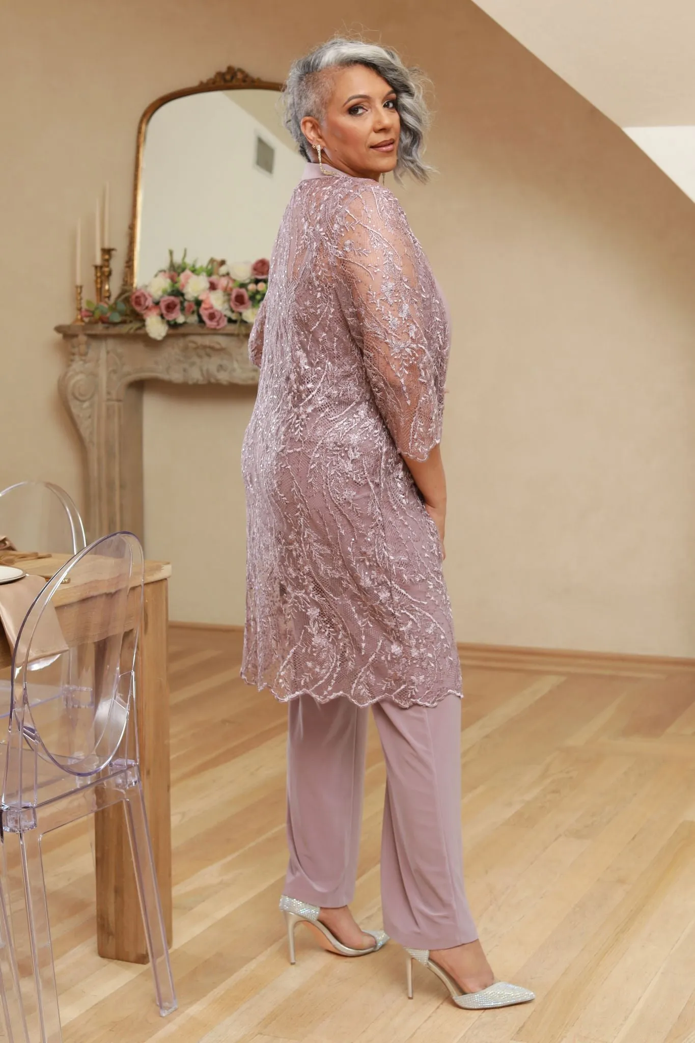 Shimmering Top Ensemble Women's Pant Set