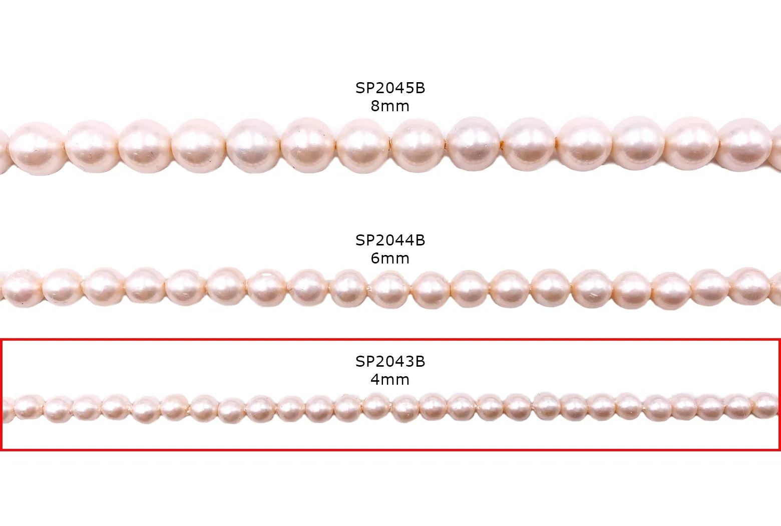 SP2043B 4mm Light Pink Round Shell Pearl Beads