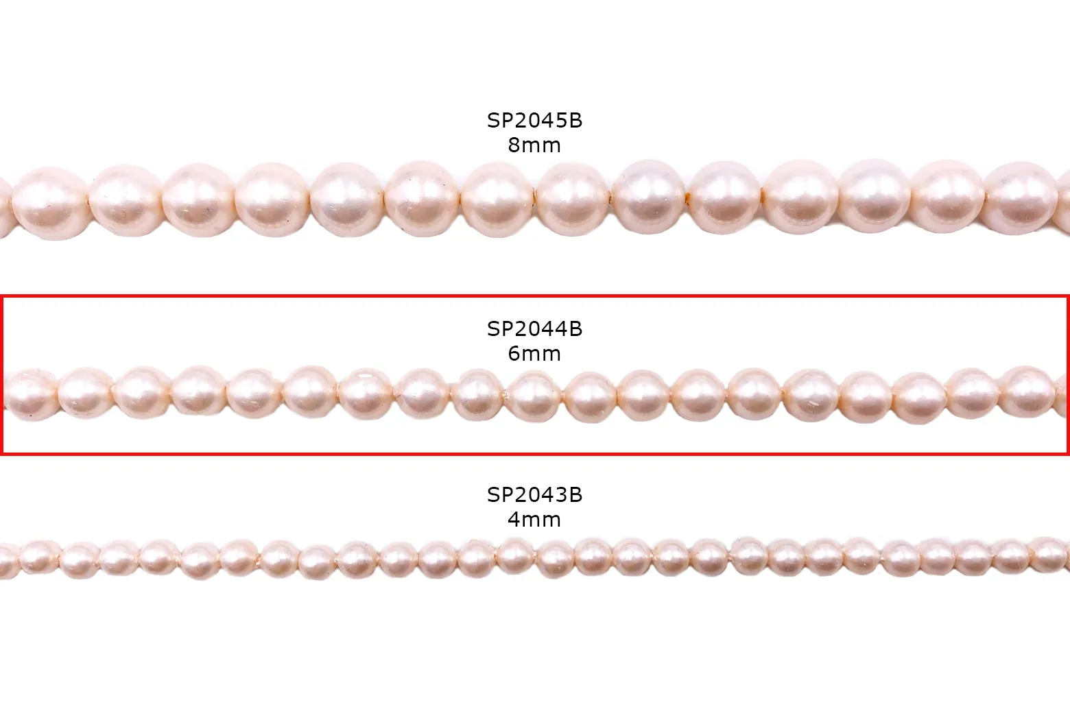 SP2044B 6mm Light Pink Round Shell Pearl Beads