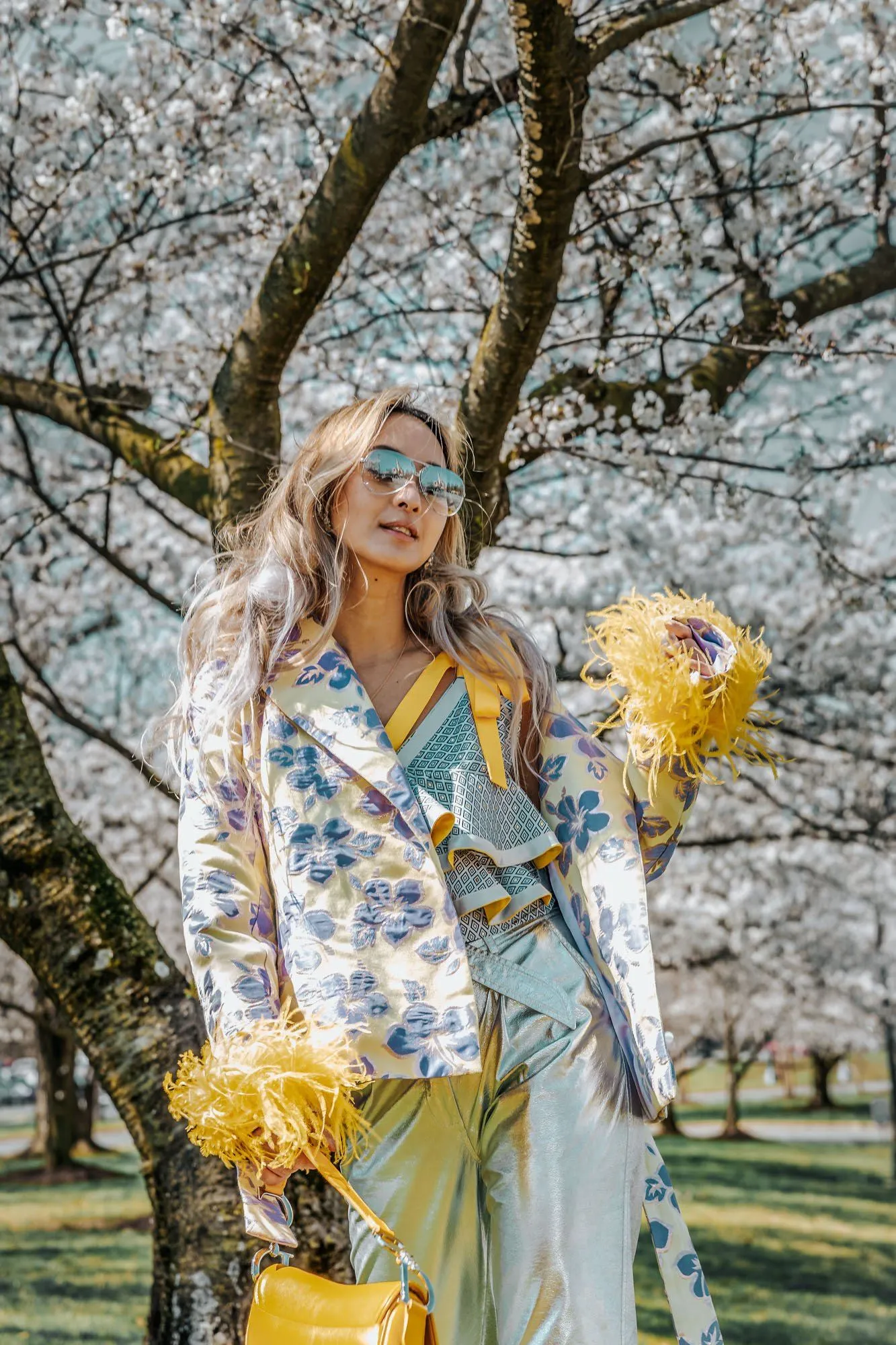 Vanilla Jacquard Jacket №19 detachable feather cuffs