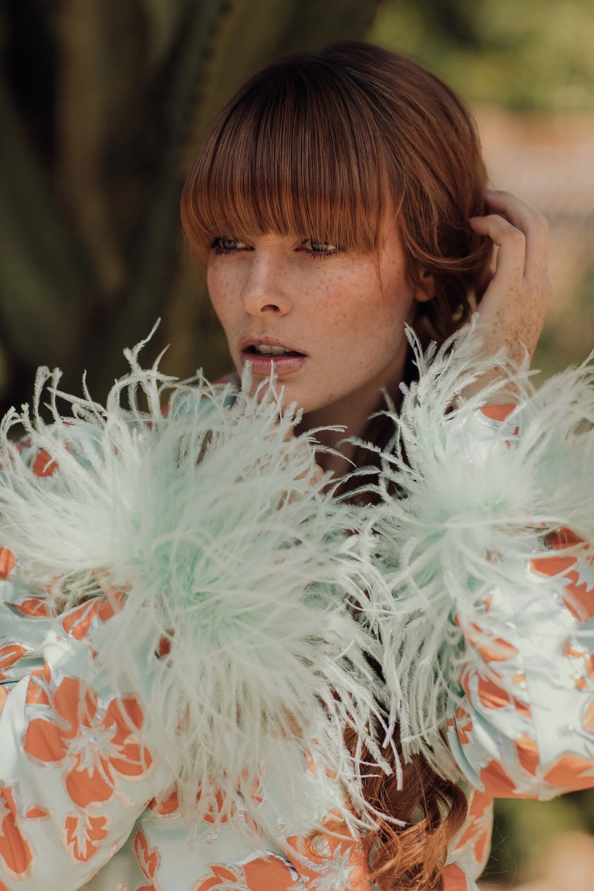 Vanilla Jacquard Jacket №19 detachable feather cuffs