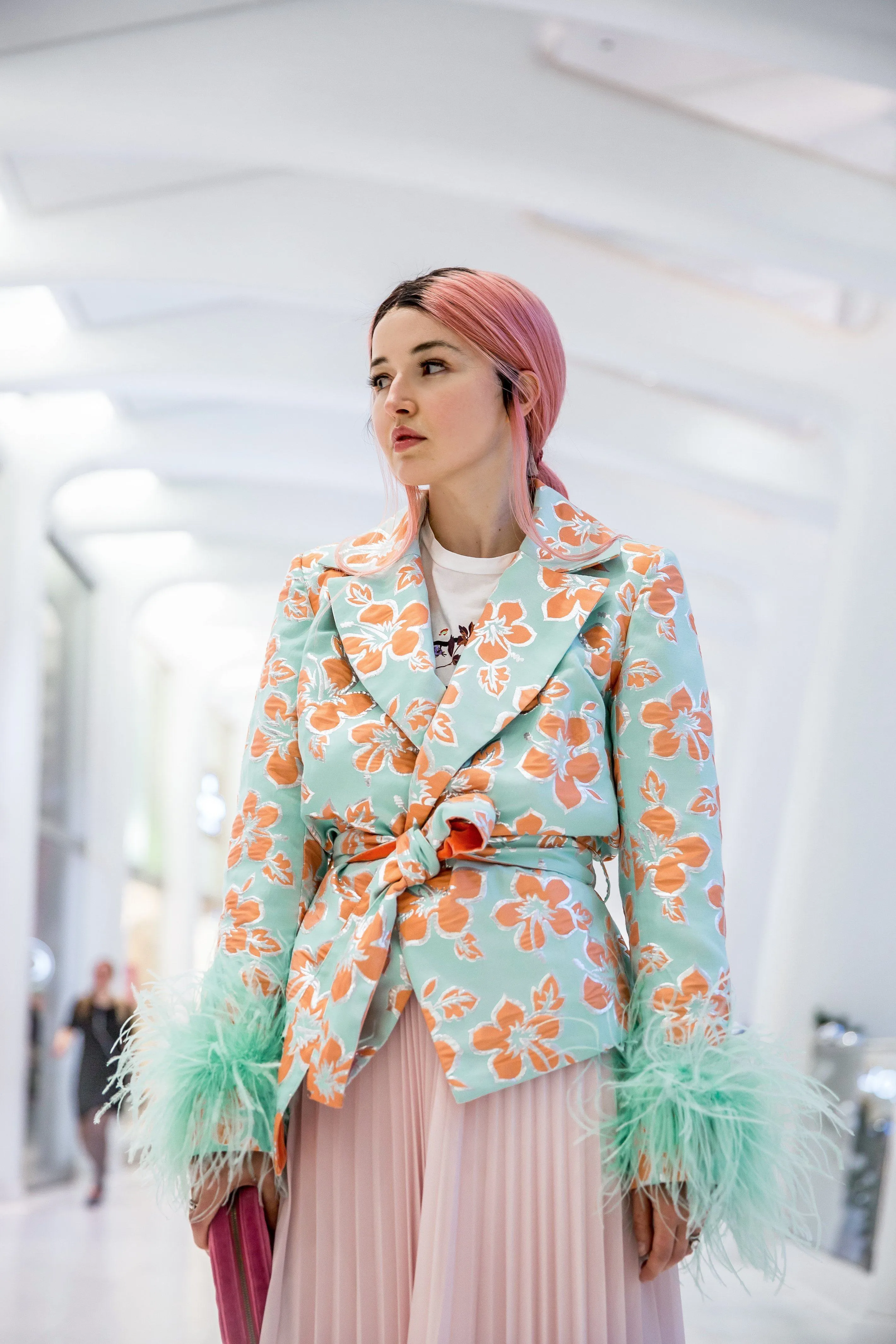 Vanilla Jacquard Jacket №19 detachable feather cuffs