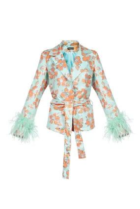 Vanilla Jacquard Jacket №19 detachable feather cuffs