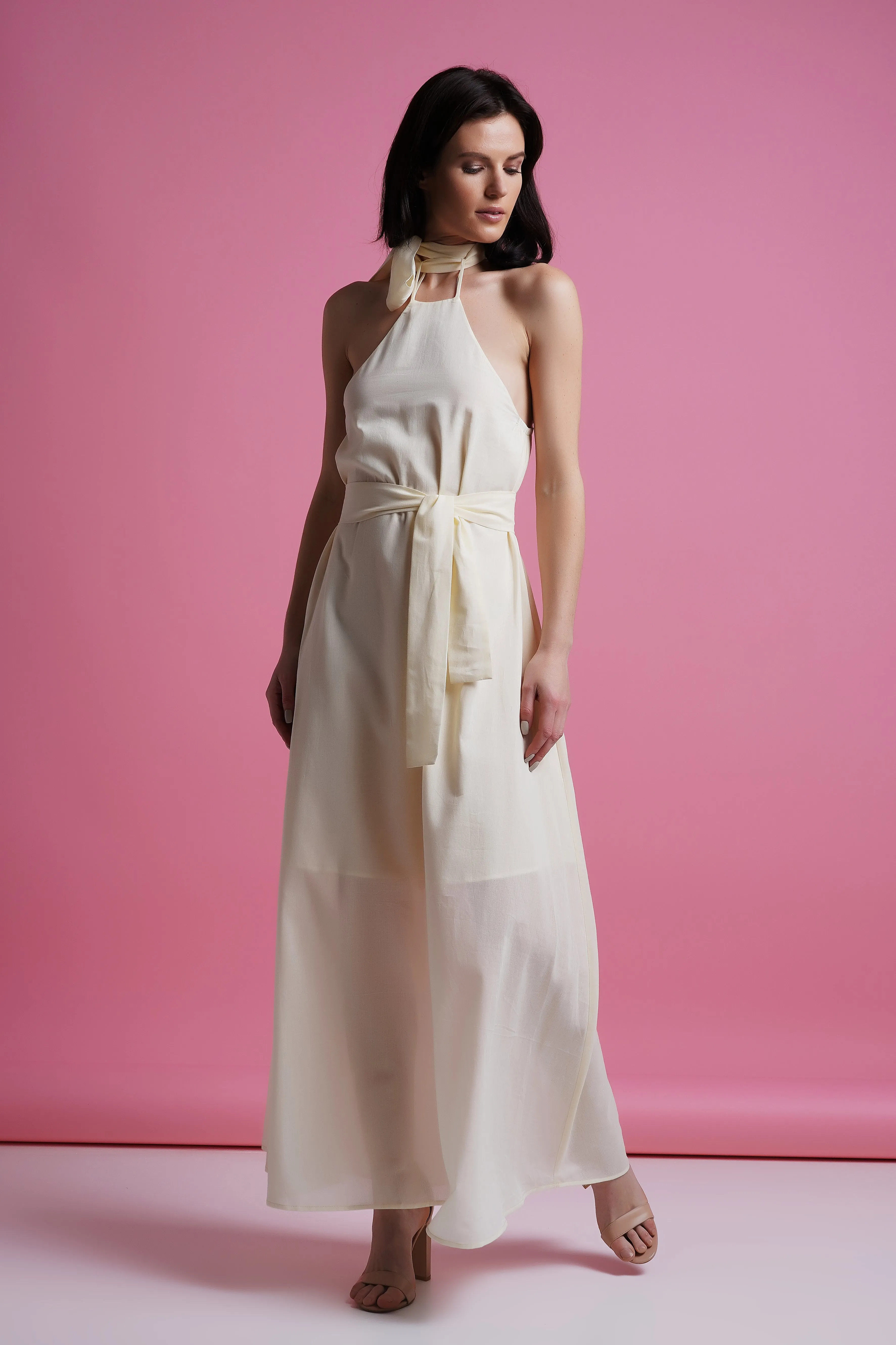 White shoulder tie maxi summer dress