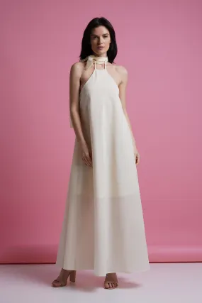 White shoulder tie maxi summer dress