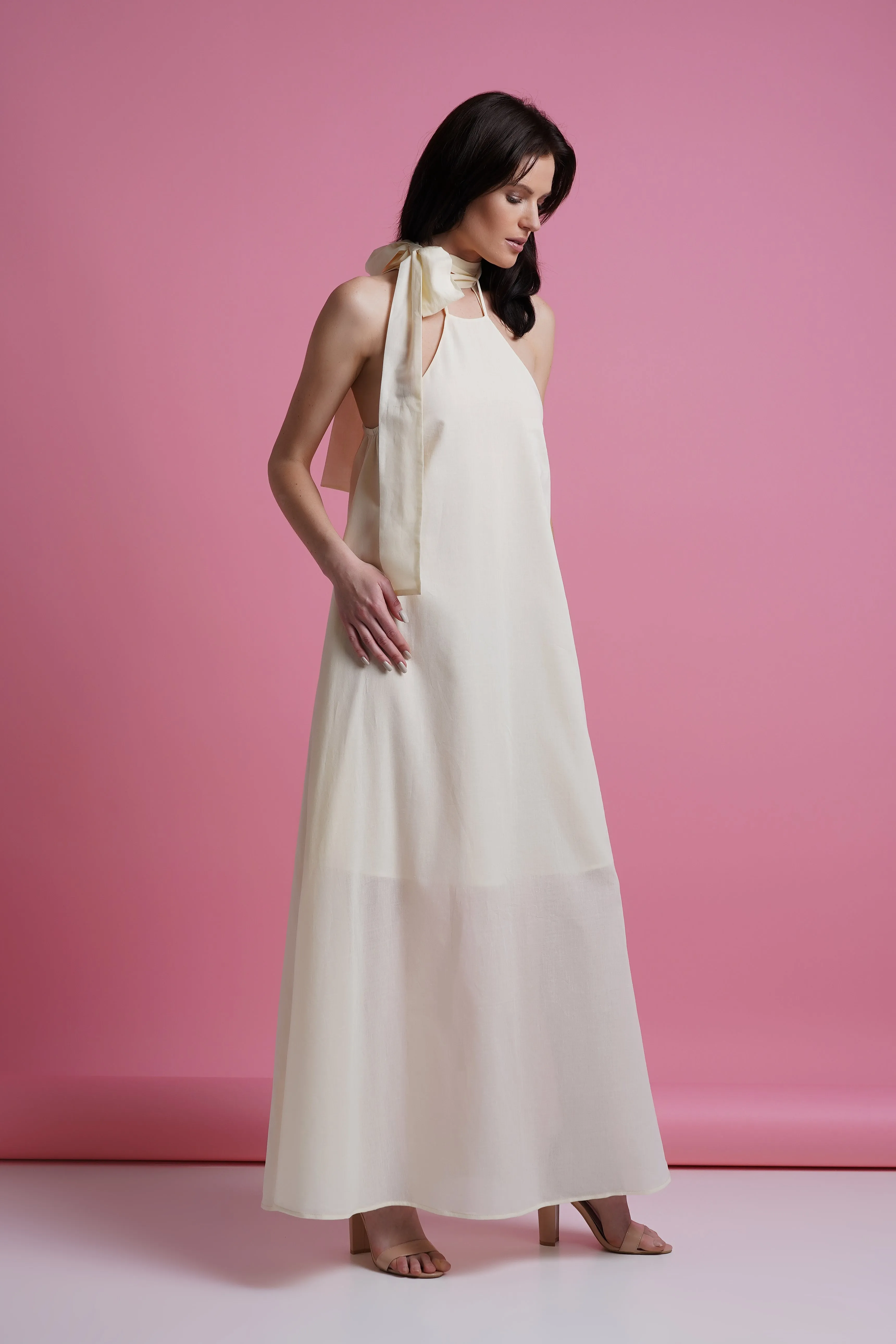 White shoulder tie maxi summer dress