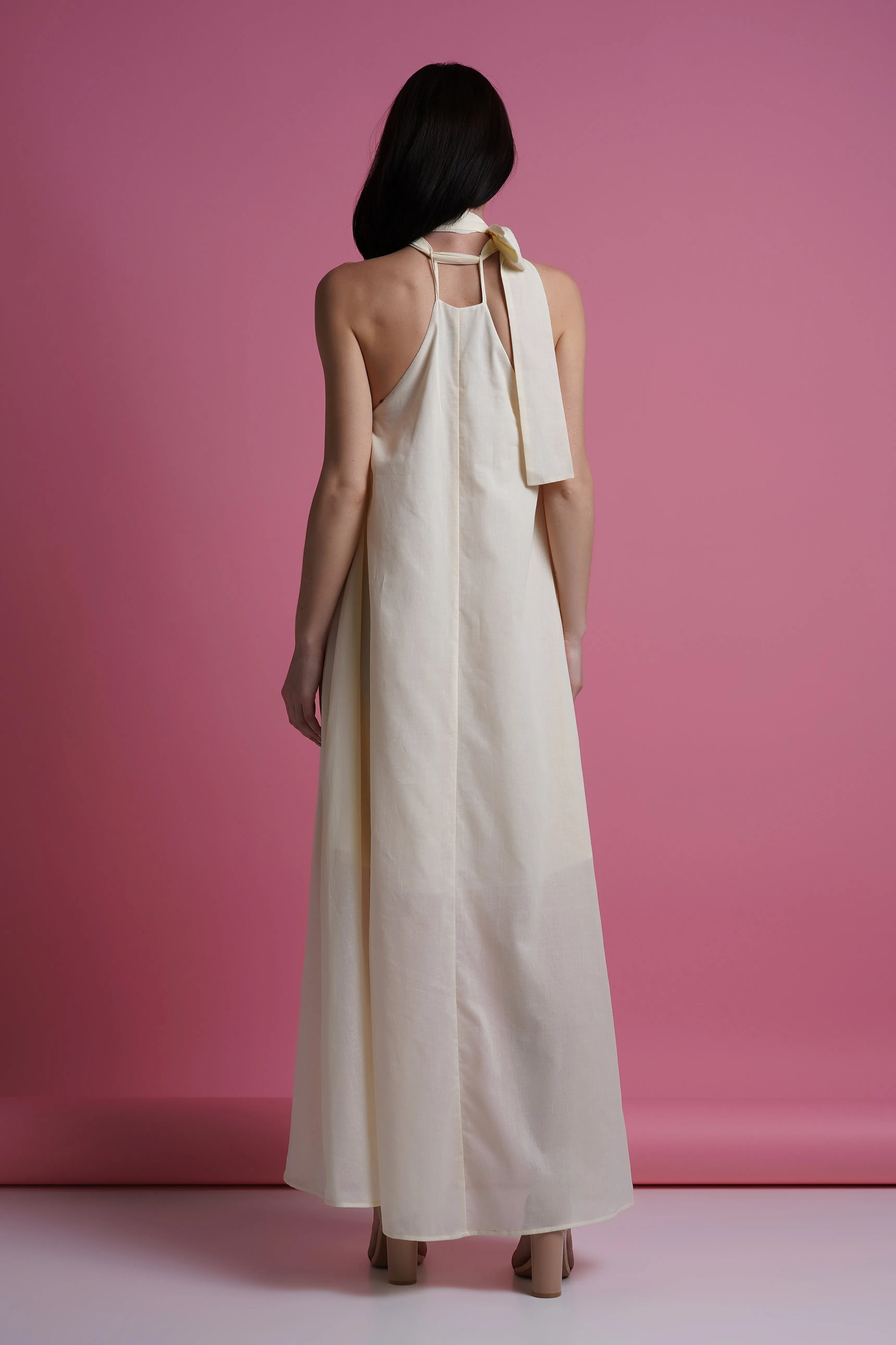 White shoulder tie maxi summer dress